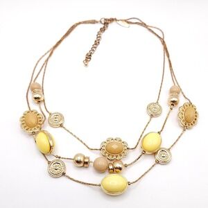 NY & Co Gold Tone Triple Strand Bib Necklace Yellow Beads
